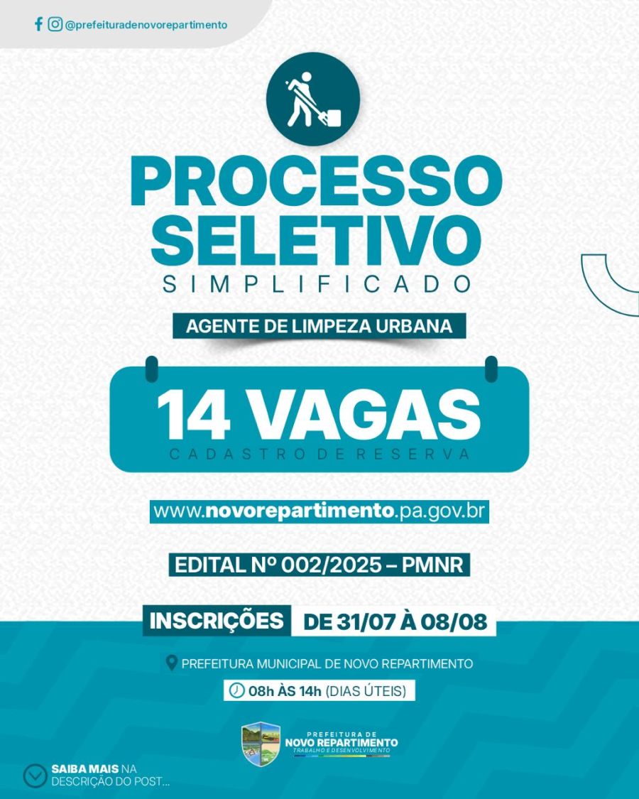 EDITAL DE PROCESSO SELETIVO SIMPLIFICADO PARACADASTRO DE RESERVA DE AGENTE DE LIMPEZAURBANA, 